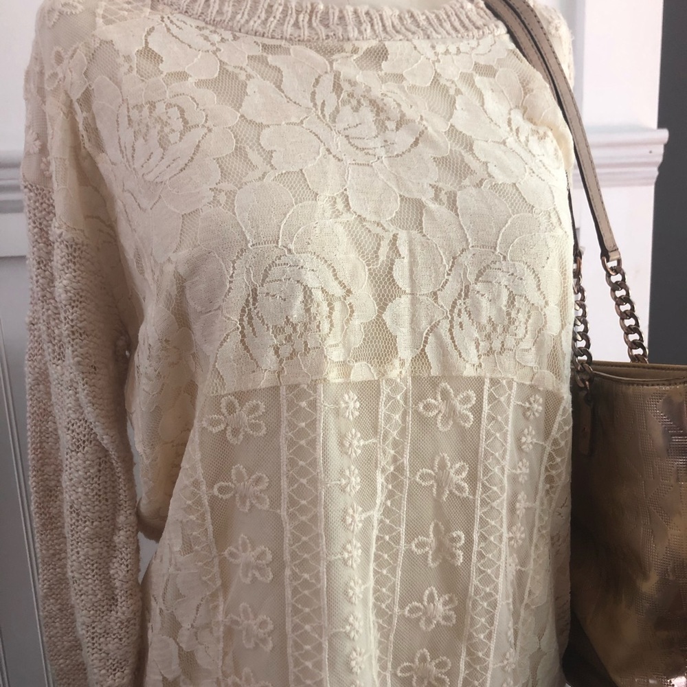 Cream sweater with Lace